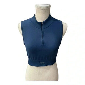 Vanquish Fitness Blue 1/4 Zip Workout Active Sleeveless Crop Top Women’s Size L